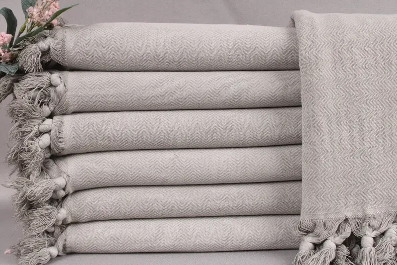 Personalized Beach Towel Gray Herringbone, 34x63 Inches