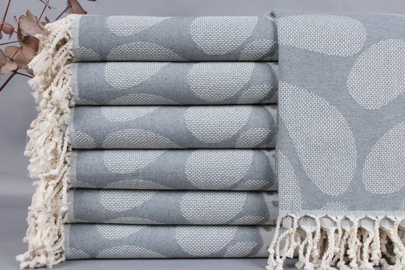 Organic Cotton Towel Gray Fish Design Hammam Peshtemal, 40x71 Inches