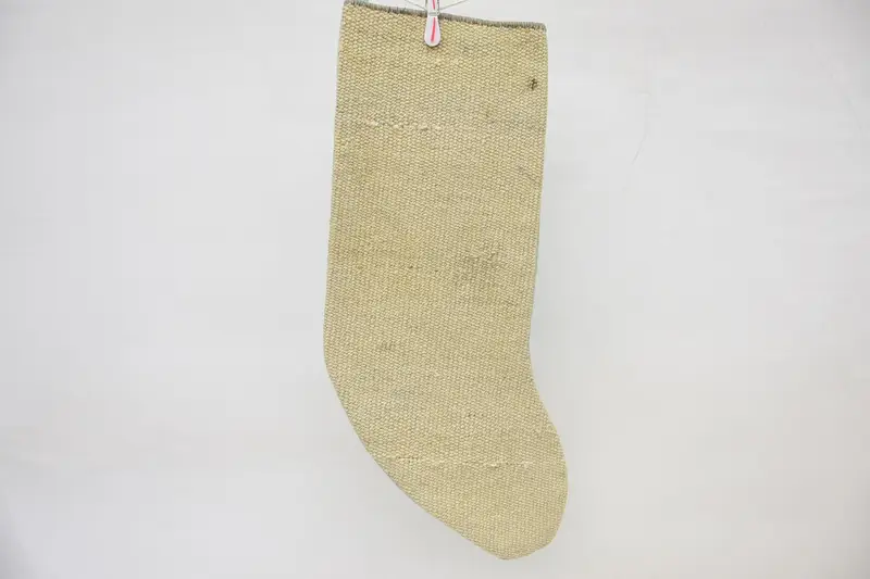 Beige Kilim Stocking with Christmas Ornaments Pattern, Festive Christmas Stocking