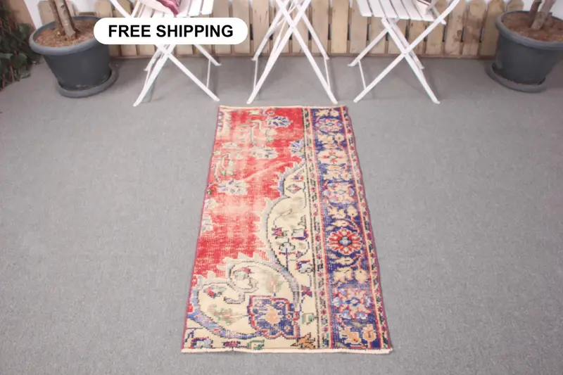 Alfombra de rayas rojas y azules, diseño único de 2,1x4,1 pies