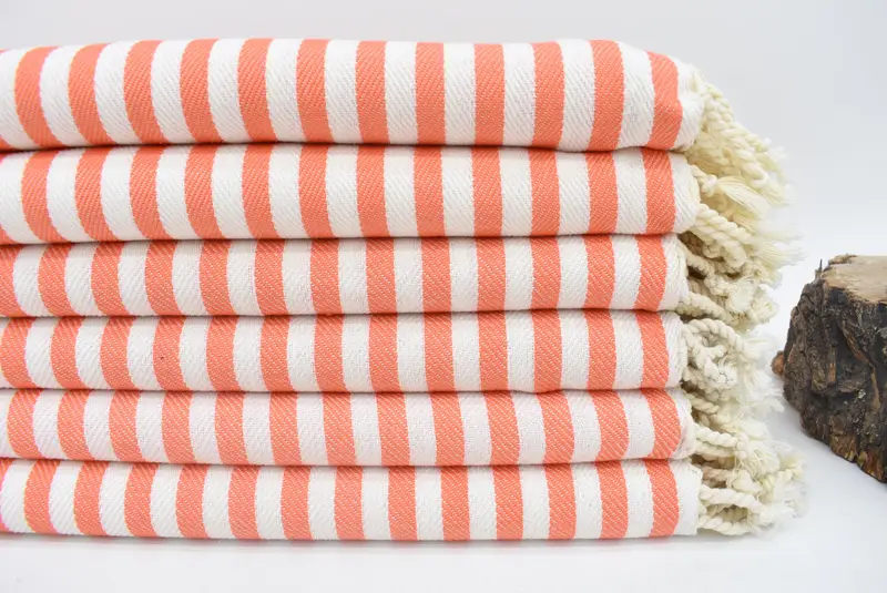 Scarf Towel Coral Striped Beach Towel, Organic Cotton, 70x40 Inches