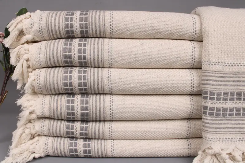Large Towel Custom Dark Gray Blanket Beige, 93x95 Inches Linen Throw