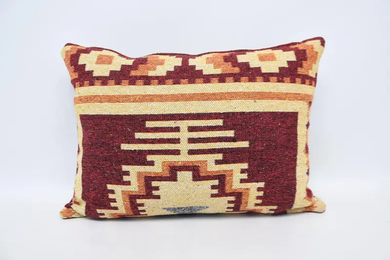 Turkish Red Woven Cushion Cover, Antique 20x28 inch Euro Sham - 1