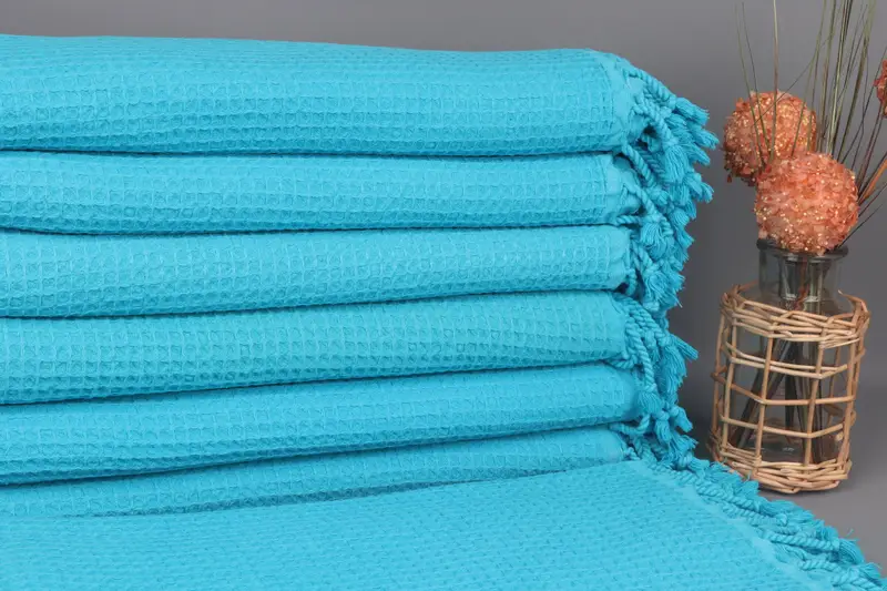 Turkish Towels Beach Turquoise Waffle Towel, Organic Cotton, 36x67 Inches