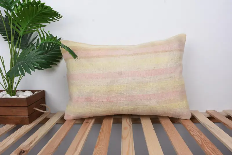 Vintage Pillow, Turkish Kilim Pillow, Accent Throw Cushion, Boho Pillow, Outdoor Throw Pillow Cover, Pillow Sham, 16x24 Beige Pillow - 1