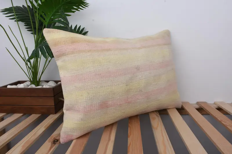 Vintage Pillow, Turkish Kilim Pillow, Accent Throw Cushion, Boho Pillow, Outdoor Throw Pillow Cover, Pillow Sham, 16x24 Beige Pillow - 4