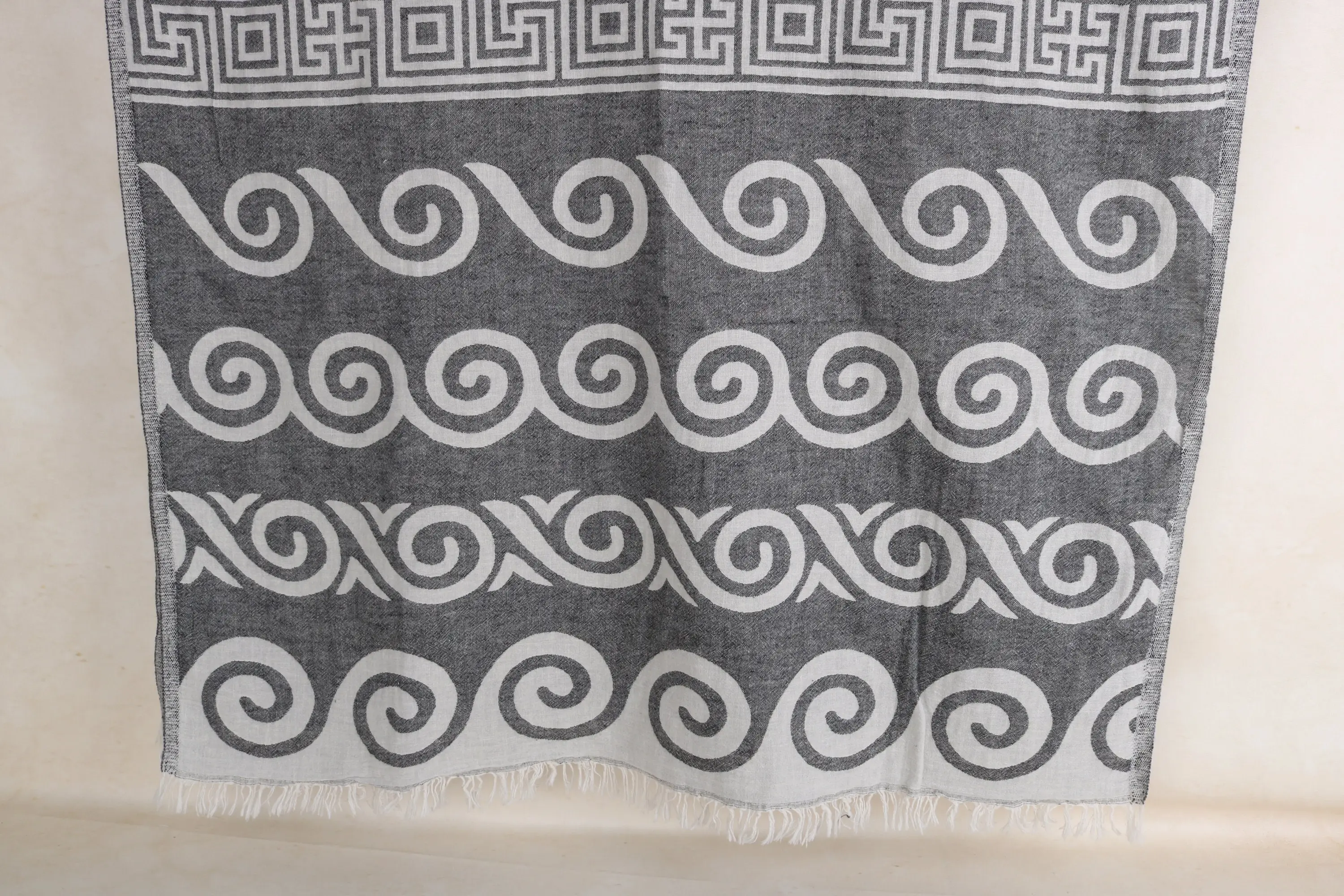 Black Organic Cotton Beach Towel with Beige Pattern, 36x71 Inches - 1