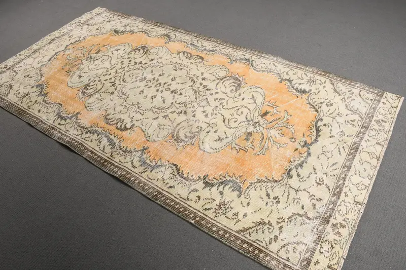 4.2x8.5 ft Türk Oushak Halısı, Turuncu Ikat Vintage Yün Halı - 1