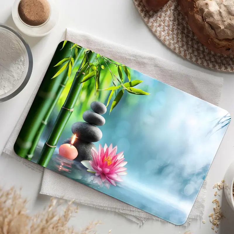 Translucent Glass Cutting Board with Zen-Inspired Waterlily Design