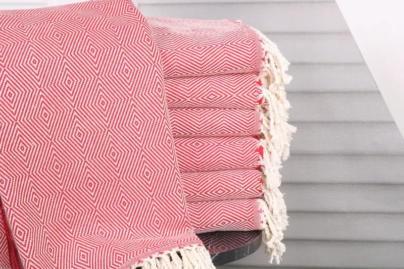 Personalized Red Diamond Turkish Cotton Towel, 40x74 Inches