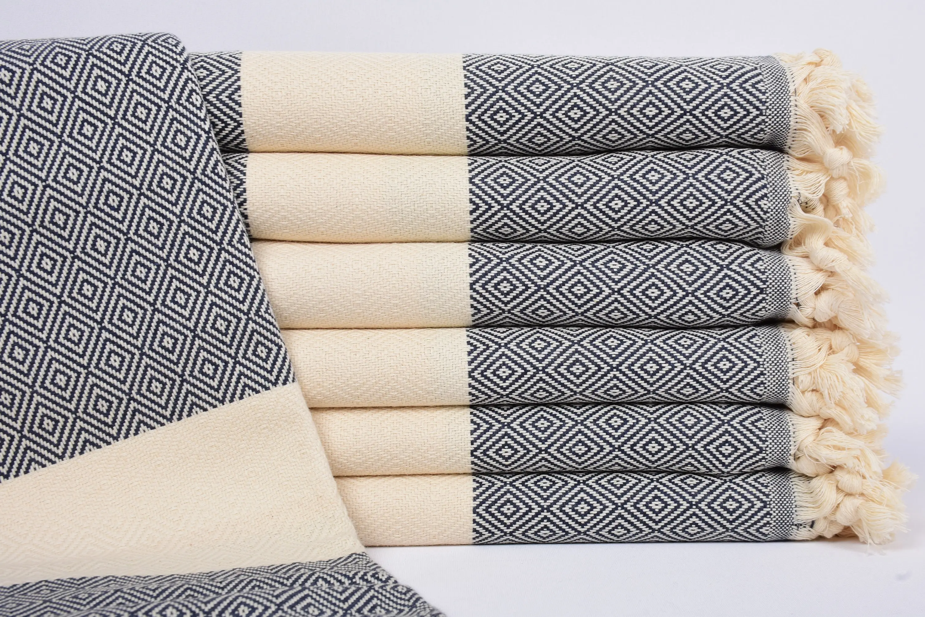 Turkish Beach Towel Organic Cotton Dark Navy Blue, 70x40 Inches - 1