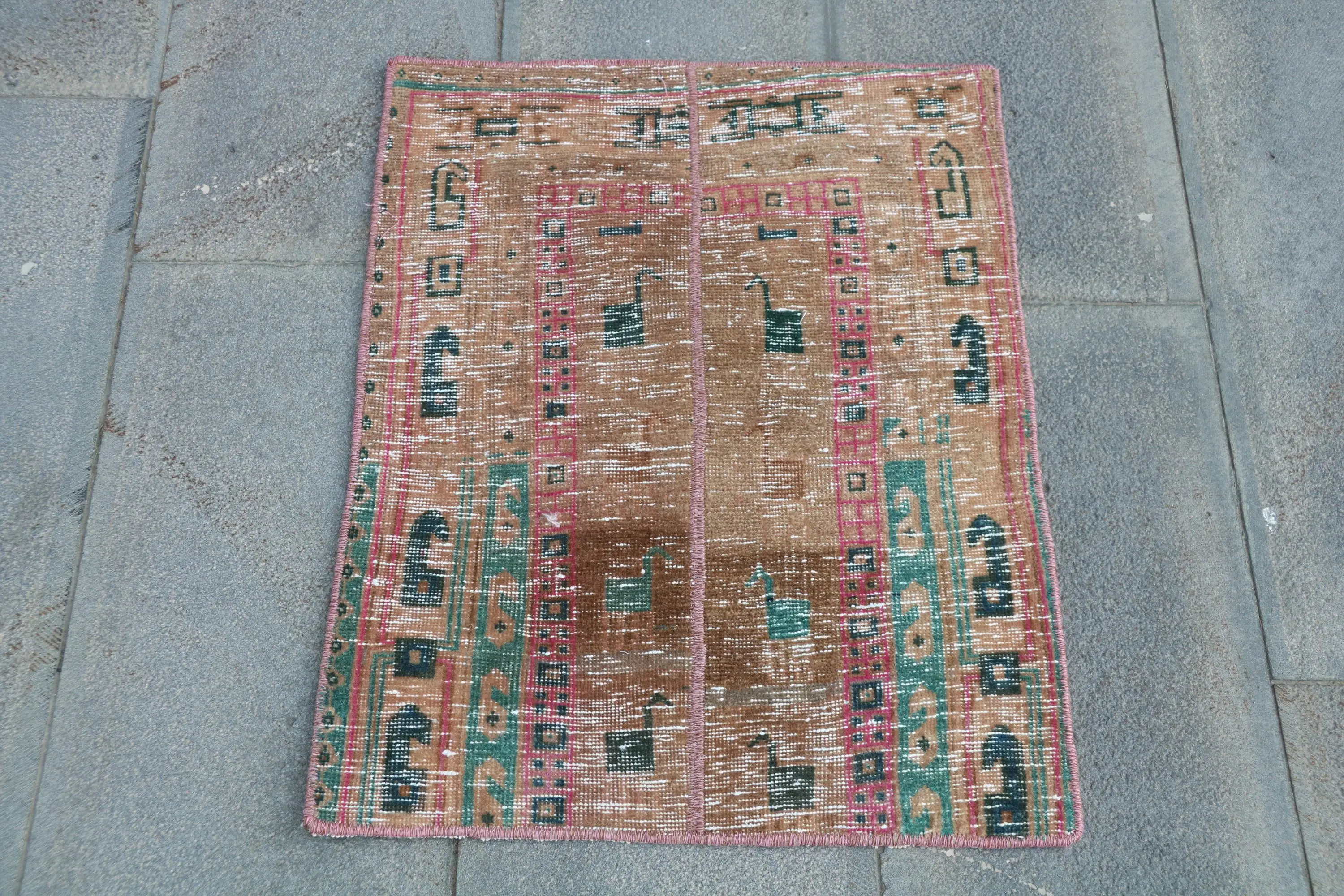 1.8x2.3 ft Halı, Türk Halısı, Vintage Kahverengi Yün Puantiyeli Halı - 1