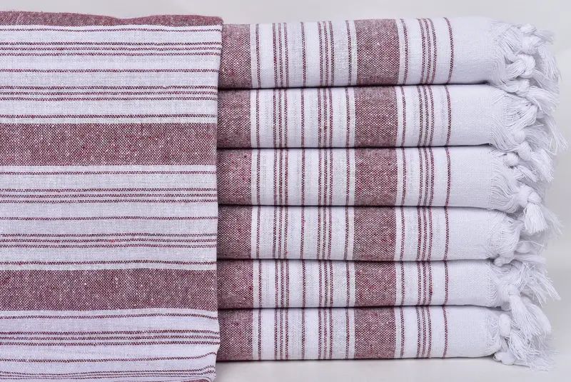 Turkish Bath Towel Personalized Burgundy Striped, 32x67 Inches