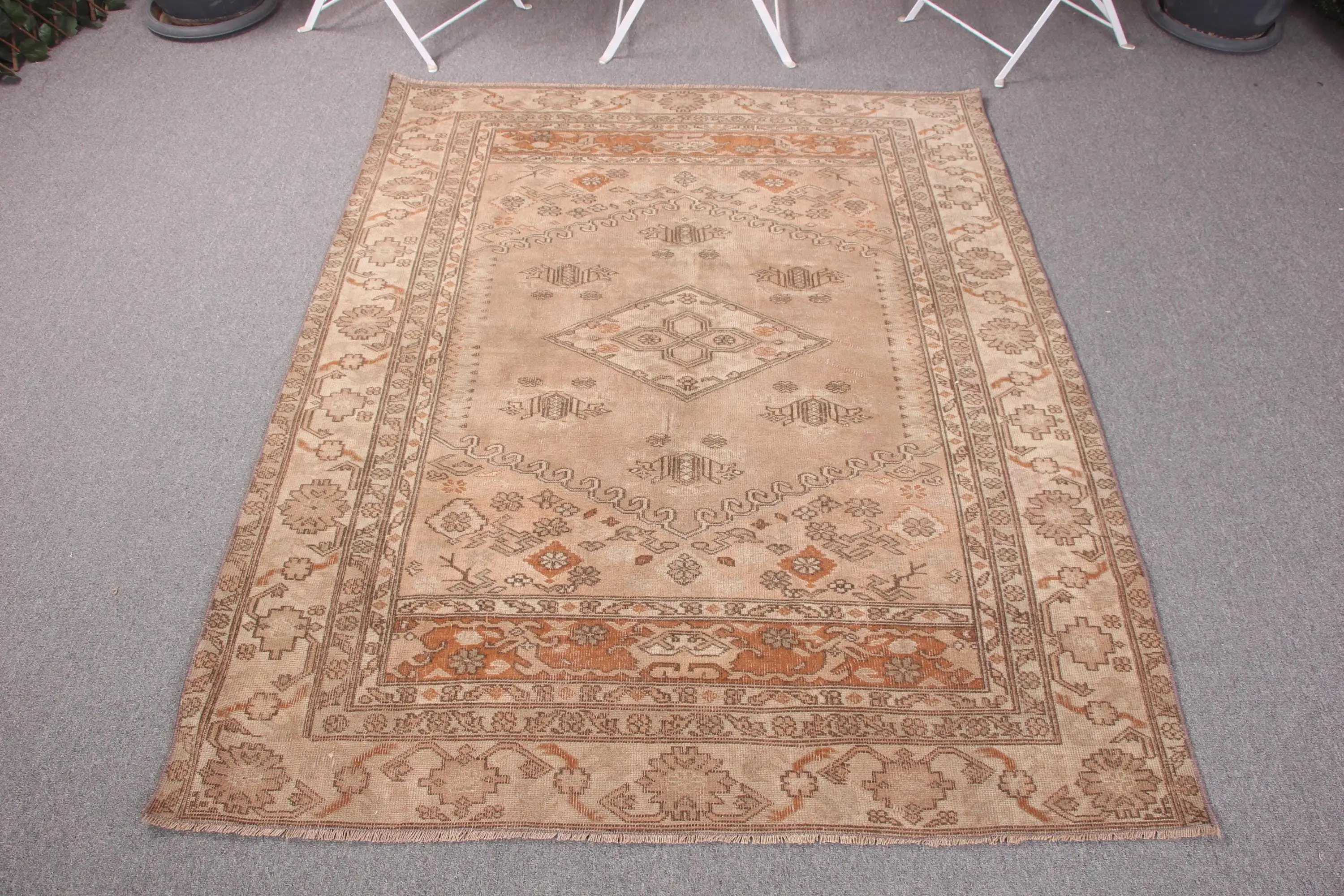 4.3x5.6 ft Rug, Vintage Turkish Rug, Brown Wool Rug - 1