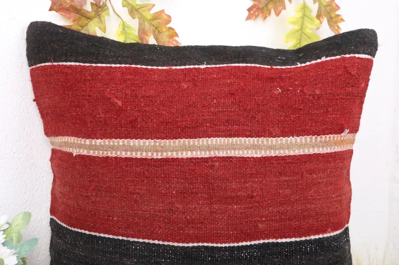 Kilim Pillow, Living Room Throw Pillow, 18x18 Red Cushion Cover, Handmade Kilim Cushion, Pillow for Sofa, Cushion Case, Aesthetic Pillow Cover - 5