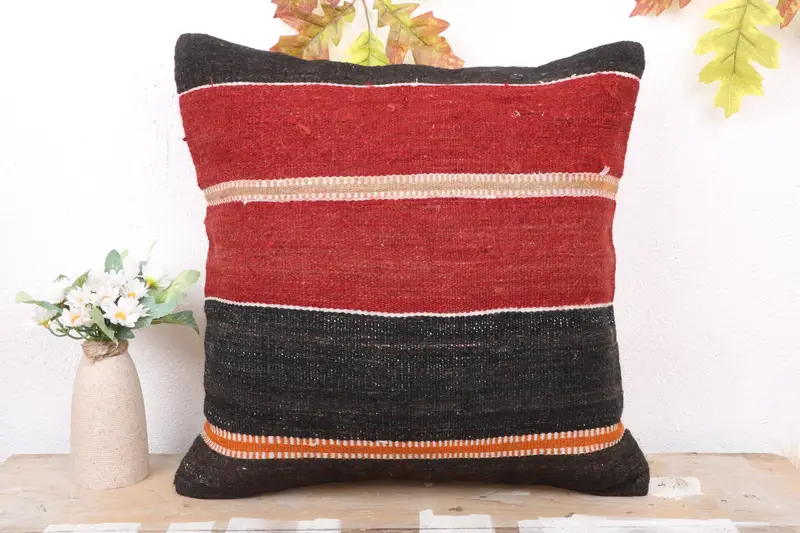 Kilim Pillow, Living Room Throw Pillow, 18x18 Red Cushion Cover, Handmade Kilim Cushion, Pillow for Sofa, Cushion Case, Aesthetic Pillow Cover - 2