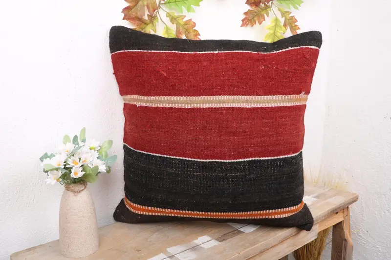 Kilim Pillow, Living Room Throw Pillow, 18x18 Red Cushion Cover, Handmade Kilim Cushion, Pillow for Sofa, Cushion Case, Aesthetic Pillow Cover - 4