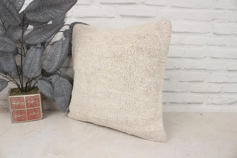 Pillow for Couch, Designer Throw Pillow Cover, Vintage Pillow, 16x16 Beige Pillow Case, Kilim Pillow, Kilim Rug Pillow Case, Pillow Cover - 4