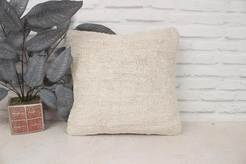 Pillow for Couch, Designer Throw Pillow Cover, Vintage Pillow, 16x16 Beige Pillow Case, Kilim Pillow, Kilim Rug Pillow Case, Pillow Cover - 1