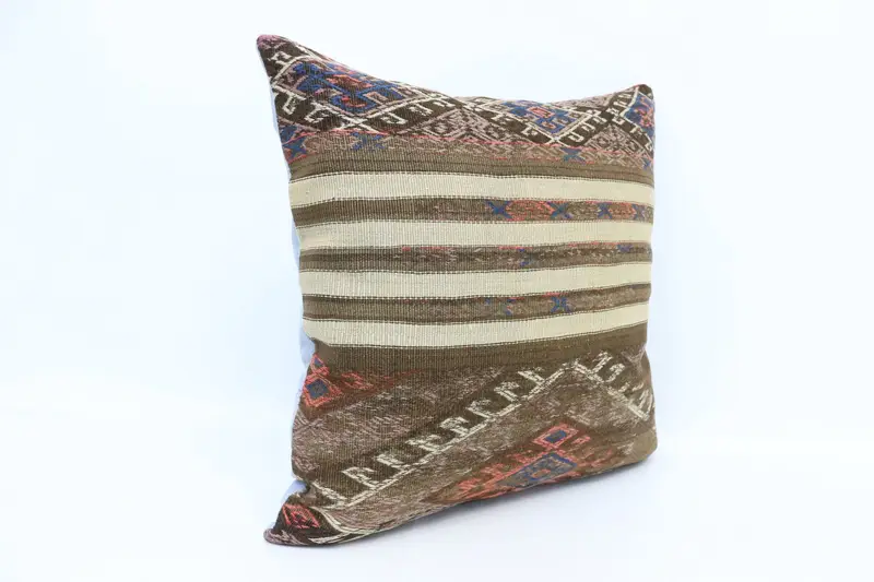 Boho Pillow, Tribal Cushion, Turkish Kilim Pillow, 28x28 Brown Pillow, Ikat Pillow Case, Bolster Throw Cushion Case, Antique Pillows, Cushion - 3
