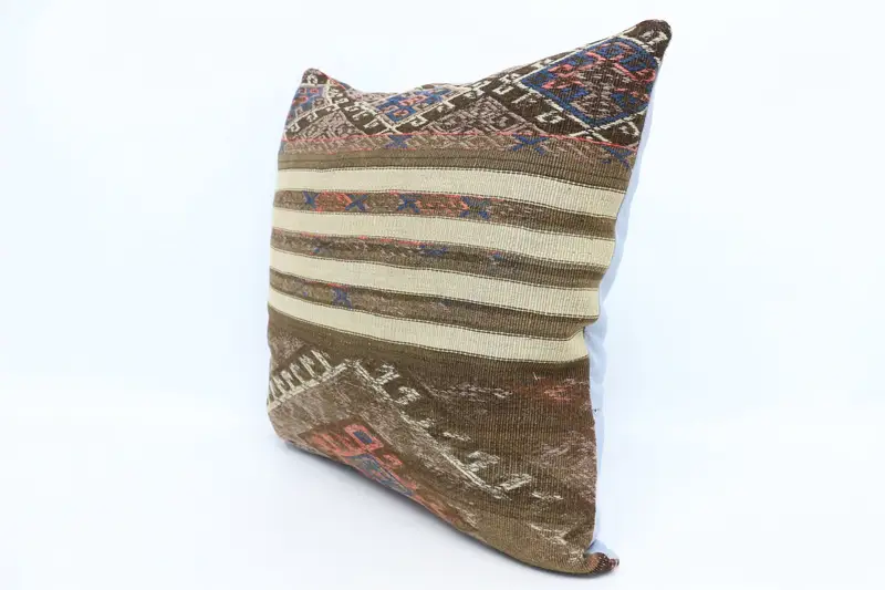 Boho Pillow, Tribal Cushion, Turkish Kilim Pillow, 28x28 Brown Pillow, Ikat Pillow Case, Bolster Throw Cushion Case, Antique Pillows, Cushion - 4