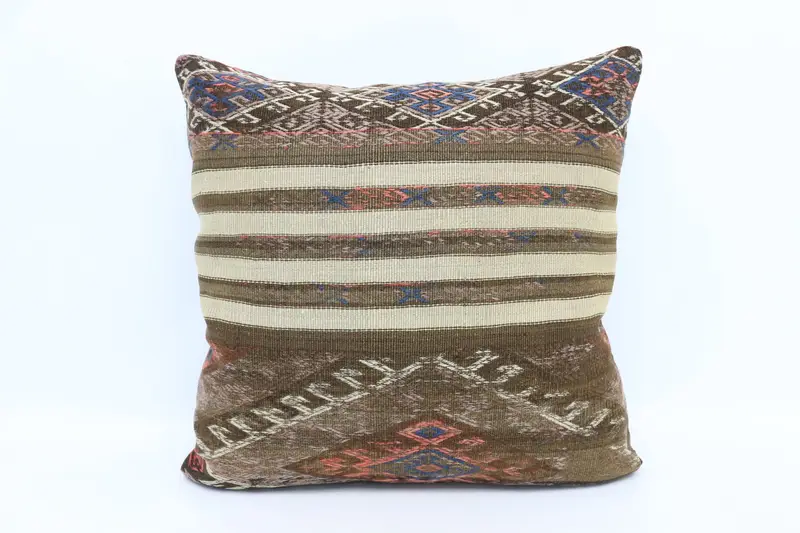 Boho Pillow, Tribal Cushion, Turkish Kilim Pillow, 28x28 Brown Pillow, Ikat Pillow Case, Bolster Throw Cushion Case, Antique Pillows, Cushion - 1