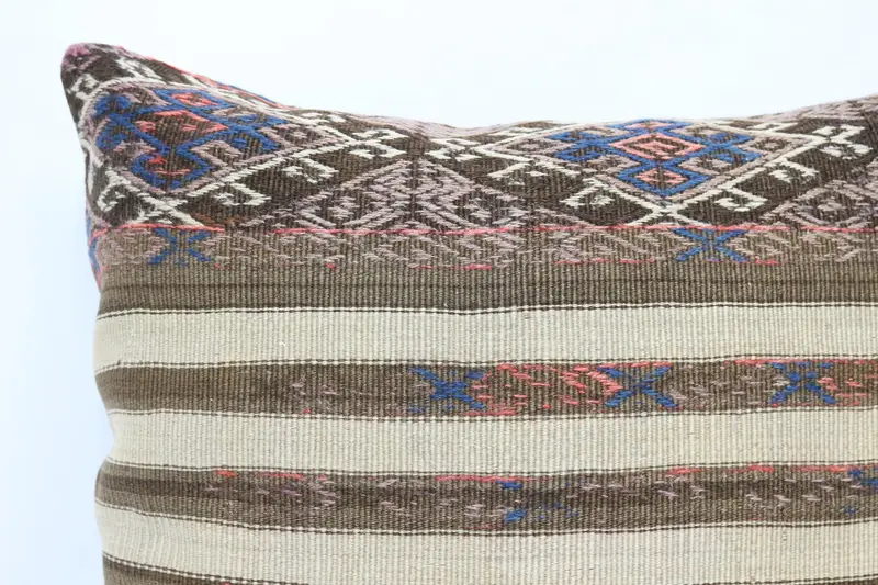 Boho Pillow, Tribal Cushion, Turkish Kilim Pillow, 28x28 Brown Pillow, Ikat Pillow Case, Bolster Throw Cushion Case, Antique Pillows, Cushion - 2