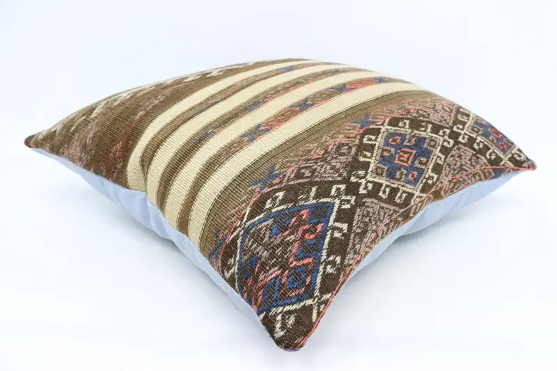 Boho Pillow, Tribal Cushion, Turkish Kilim Pillow, 28x28 Brown Pillow, Ikat Pillow Case, Bolster Throw Cushion Case, Antique Pillows, Cushion - 6