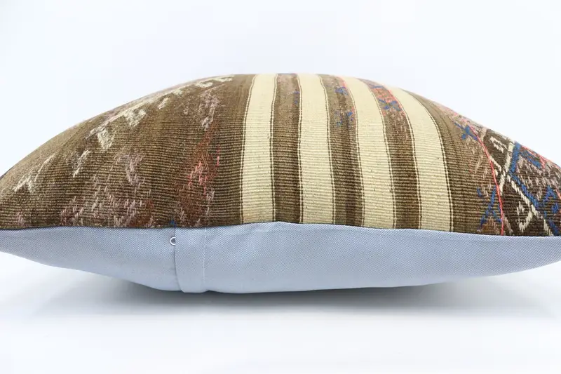 Boho Pillow, Tribal Cushion, Turkish Kilim Pillow, 28x28 Brown Pillow, Ikat Pillow Case, Bolster Throw Cushion Case, Antique Pillows, Cushion - 5