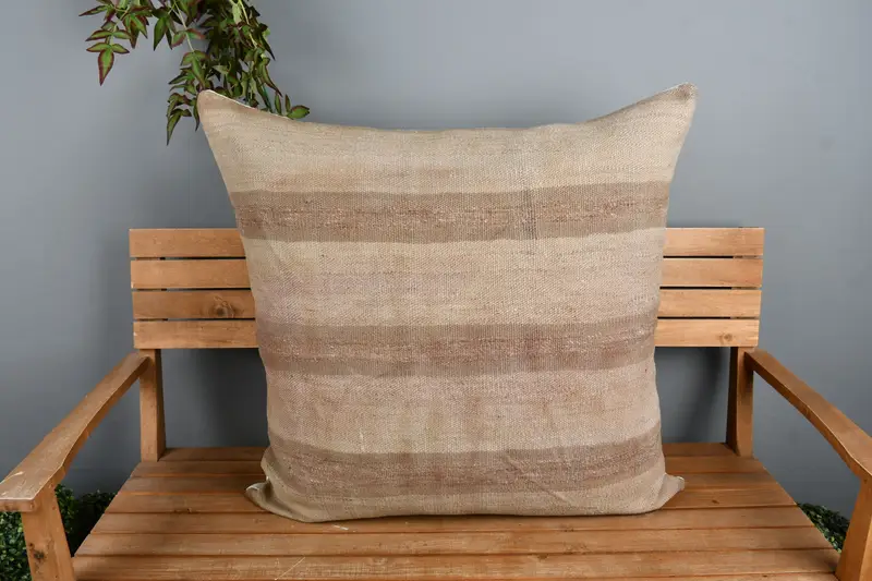 Ethnical Kilim Rug Pillow, Throw Kilim Pillow, Cushion, Outdoor Cushion Cover, Vintage Kilim Pillow, 32x32 Beige Pillow Cover - 6