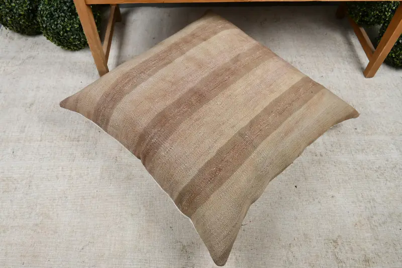 Ethnical Kilim Rug Pillow, Throw Kilim Pillow, Cushion, Outdoor Cushion Cover, Vintage Kilim Pillow, 32x32 Beige Pillow Cover - 8