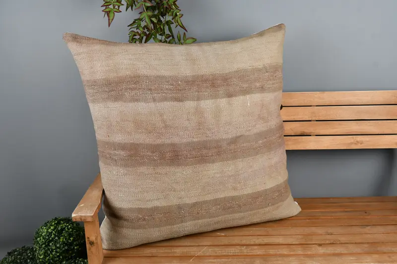 Ethnical Kilim Rug Pillow, Throw Kilim Pillow, Cushion, Outdoor Cushion Cover, Vintage Kilim Pillow, 32x32 Beige Pillow Cover - 1