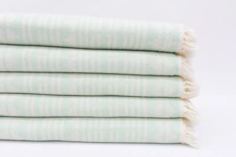 Personalized Mint Kilim Design Turkish Towel, Organic Cotton, 70x40 Inches