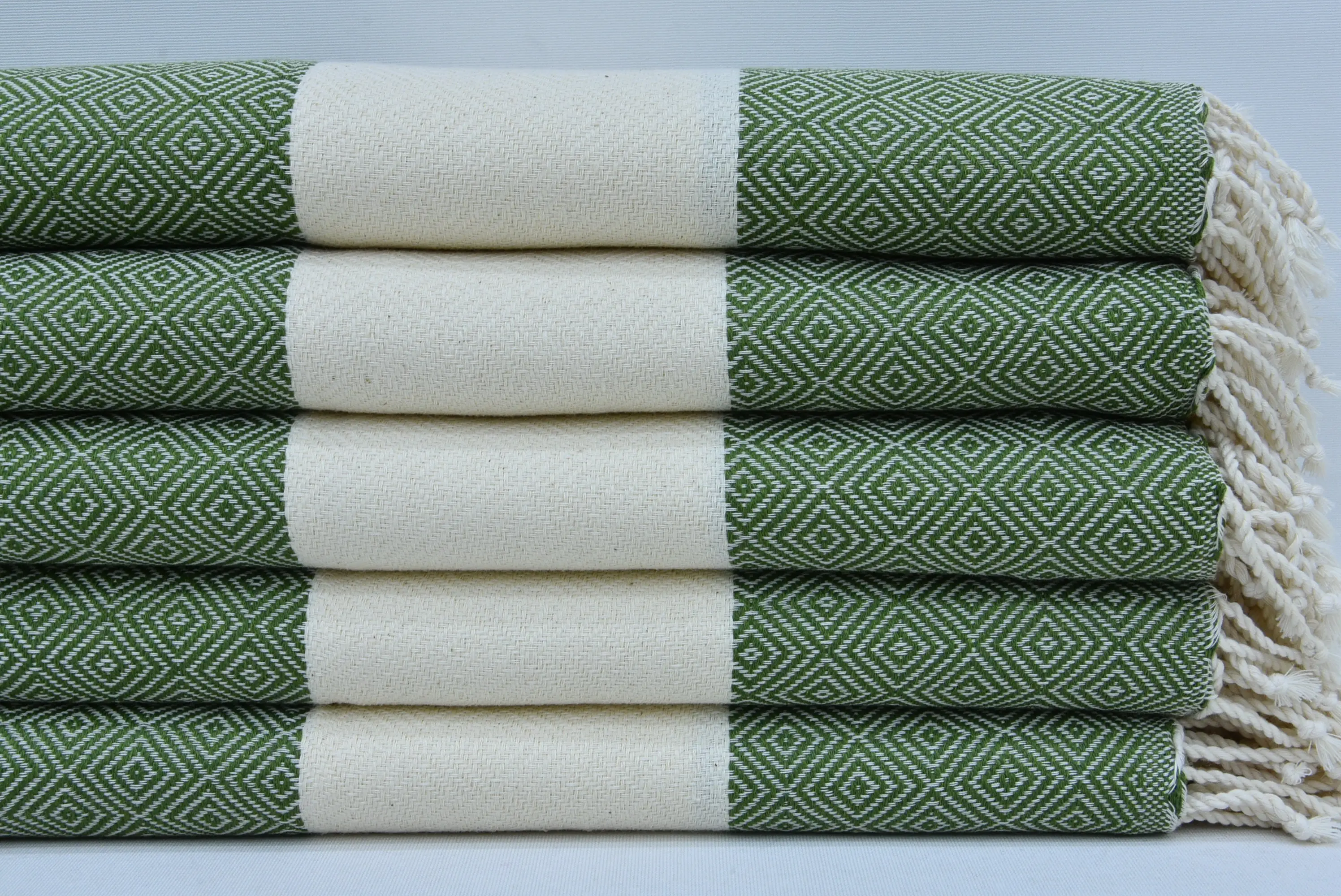 Turkish Hand Towel Khaki Green Diamond Design, Cotton, 18x36 - 1