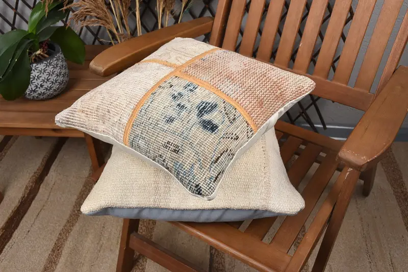 Gift Pillow, Pillow, Kilim Cushion Sham, Turkish Kilim Pillow, 14x14 Blue Pillow Cover, Bolster Throw Cushion, Meditation Cushion Cover - 4
