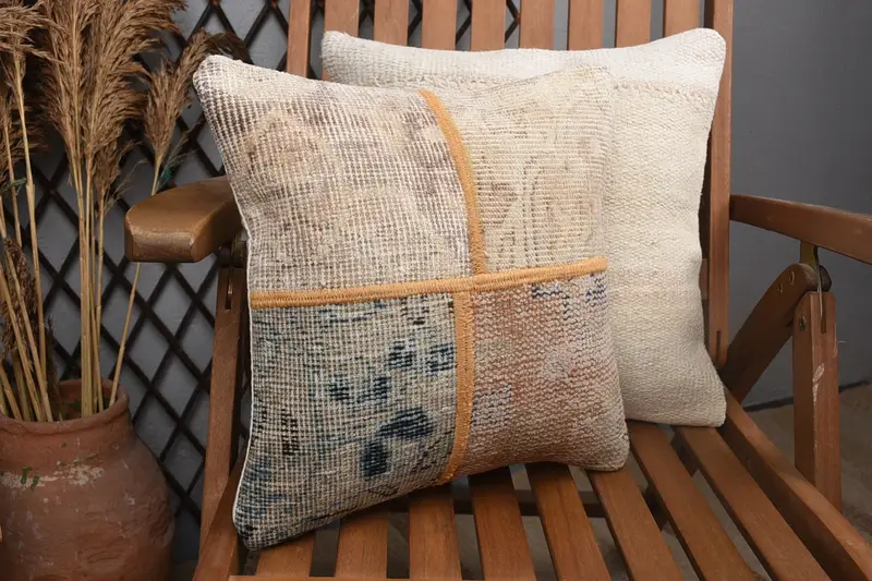 Gift Pillow, Pillow, Kilim Cushion Sham, Turkish Kilim Pillow, 14x14 Blue Pillow Cover, Bolster Throw Cushion, Meditation Cushion Cover - 2