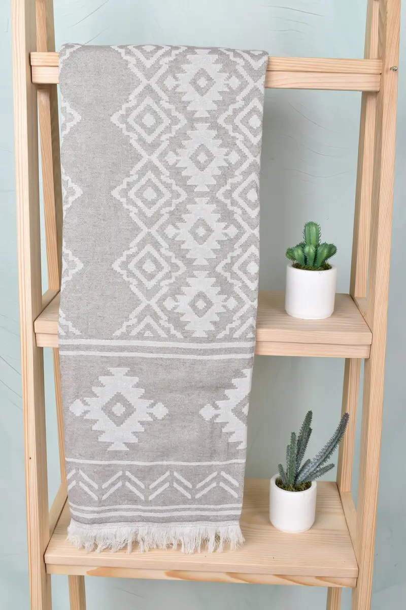Organic Towel, Bridal Shower Gift, Bachelorette Party Gifts, 74x40 Cotton Geometric Towel, Monogram Turkish Towel, Travel Towel, Memorial Gift - 1