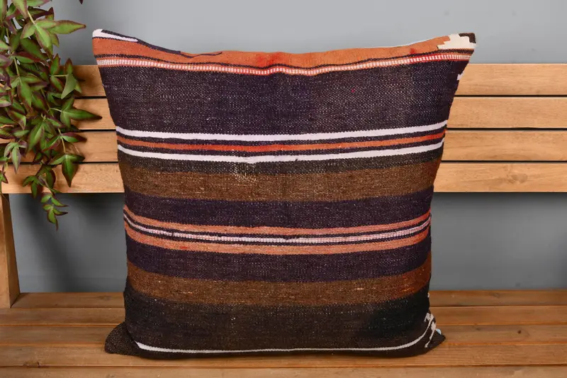 24x24 Brown Pillow, Vintage Pillow, Pillow Cover, Garden Cushion Cover, Bolster Throw Pillow Cover, Vintage Kilim Throw Pillow, Gift Pillow - 5