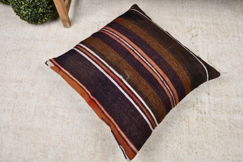 24x24 Brown Pillow, Vintage Pillow, Pillow Cover, Garden Cushion Cover, Bolster Throw Pillow Cover, Vintage Kilim Throw Pillow, Gift Pillow - 8