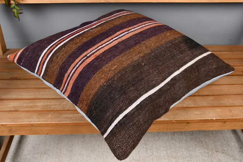 24x24 Brown Pillow, Vintage Pillow, Pillow Cover, Garden Cushion Cover, Bolster Throw Pillow Cover, Vintage Kilim Throw Pillow, Gift Pillow - 2