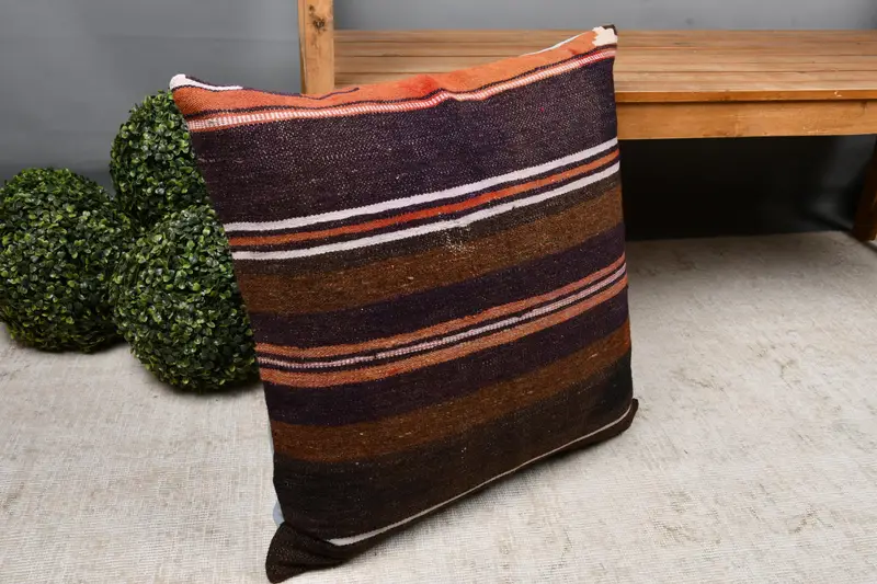 24x24 Brown Pillow, Vintage Pillow, Pillow Cover, Garden Cushion Cover, Bolster Throw Pillow Cover, Vintage Kilim Throw Pillow, Gift Pillow - 6
