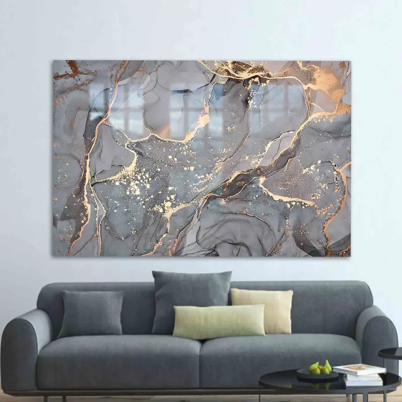 Elegant Gray Marble Printed Glass: Modern Luxury Home Decor