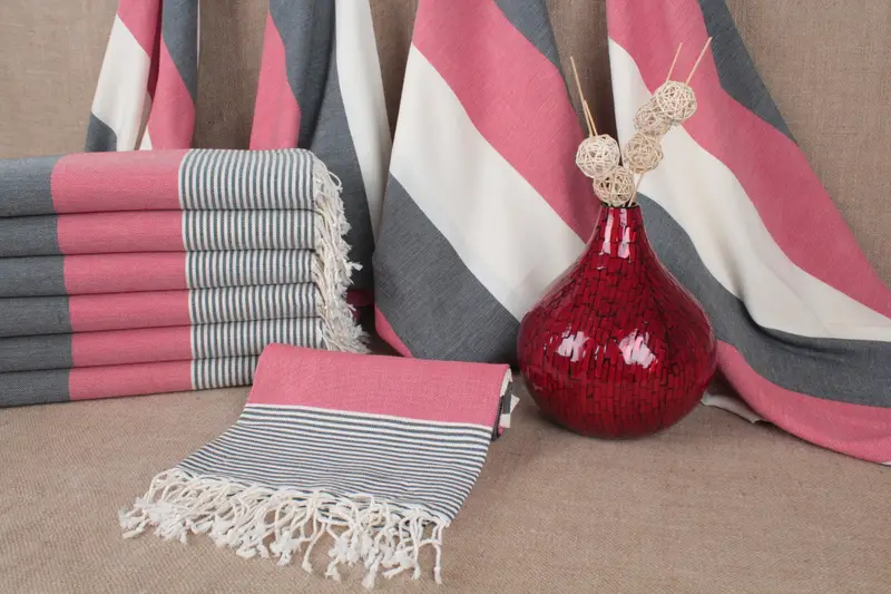 Toalla de Playa Personalizada de Algodón Orgánico Rayas Beige, 40x71 Pulgadas