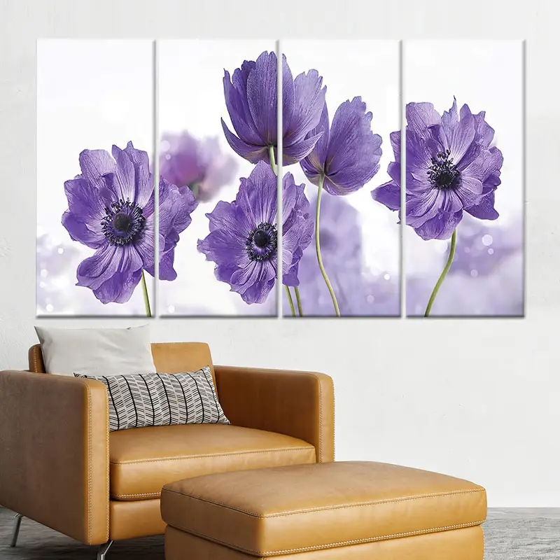 Modern Mor Soyut Çiçek Kanvas Tablo Tablo - Zarif Duvar Sanatı
