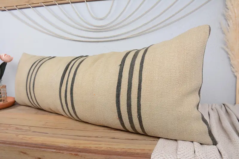Ethnical Kilim Rug Pillow, Cushion Cover, 16x48 Beige Pillow Case, Office Chair Cushion Cover, Kilim Cushion Sham, Home Decor Pillow - 4