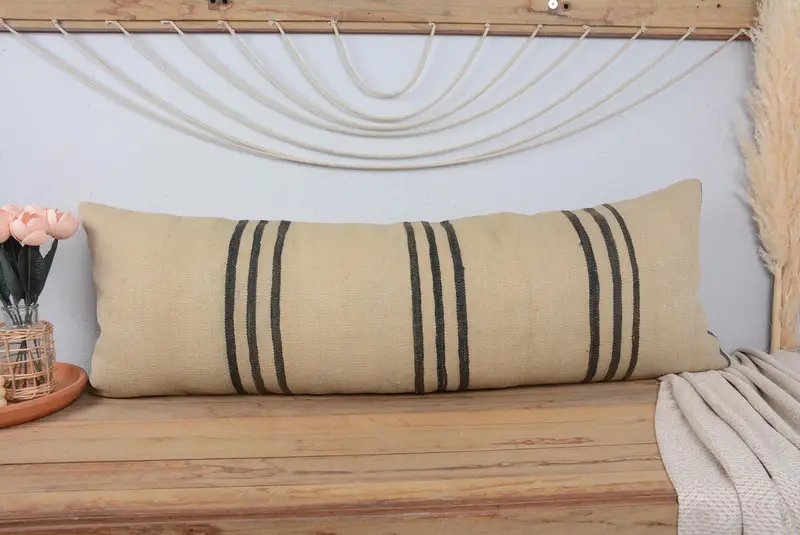 Ethnical Kilim Rug Pillow, Cushion Cover, 16x48 Beige Pillow Case, Office Chair Cushion Cover, Kilim Cushion Sham, Home Decor Pillow - 2