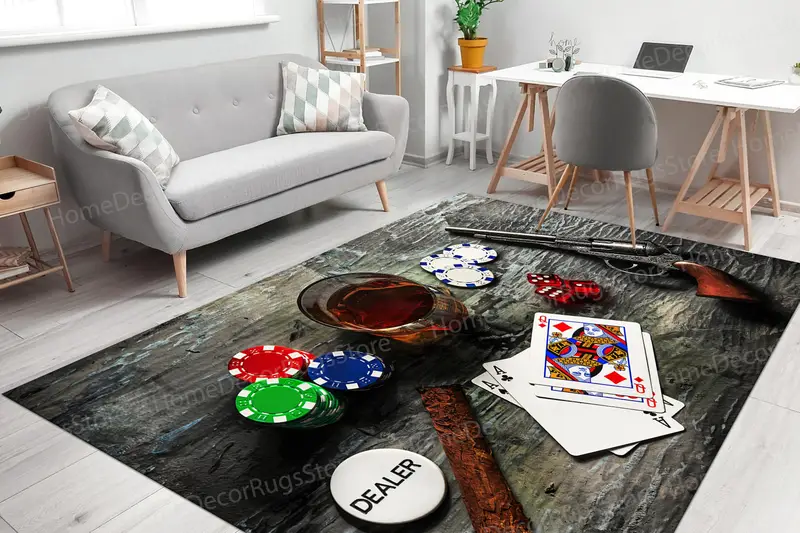 Bedruckter Teppich mit Poker-Motiv für Spielzimmer und Männerhöhle