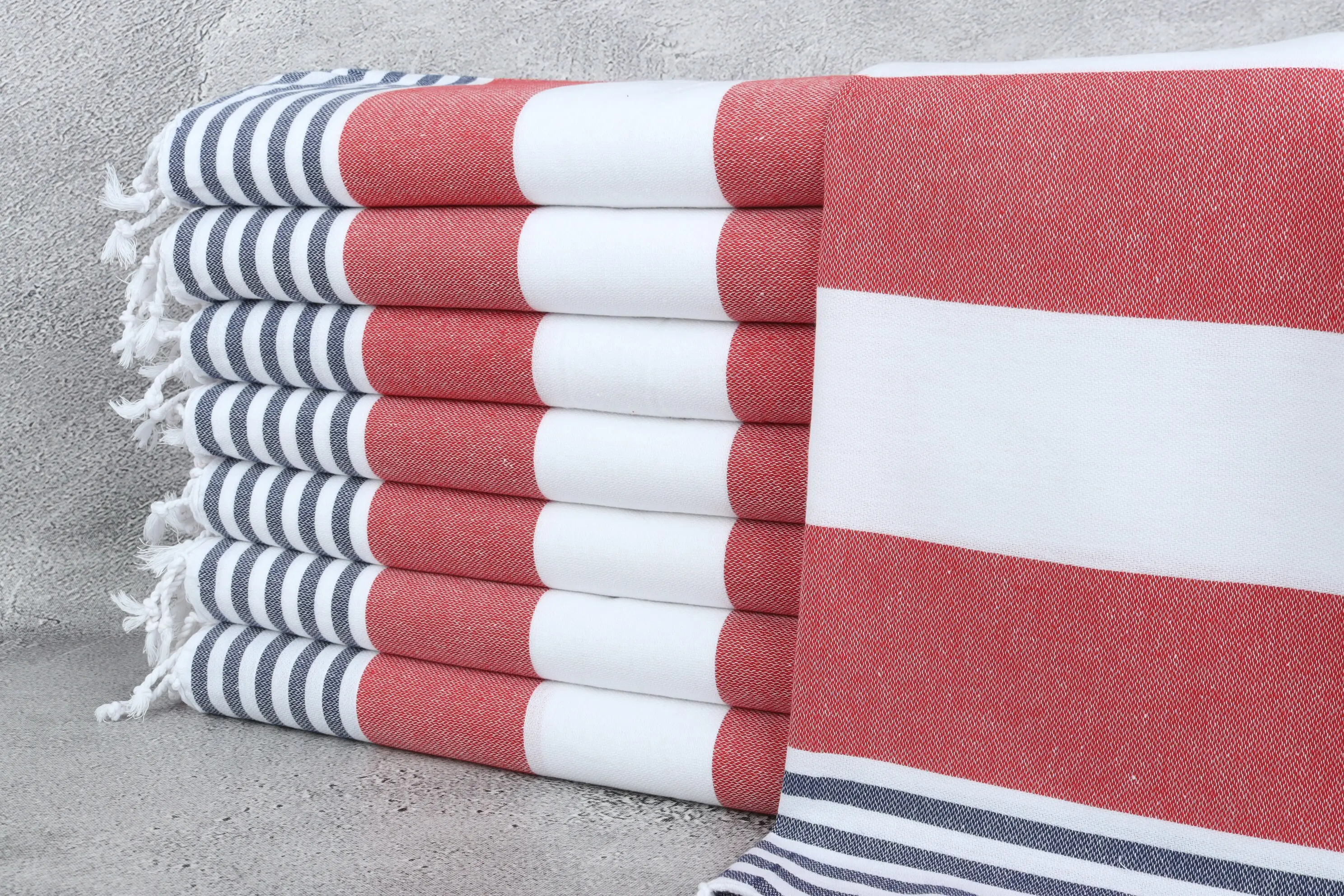 Striped Tea Towel Red-Navy Blue Cotton Hand Towel, 24x40 - 1