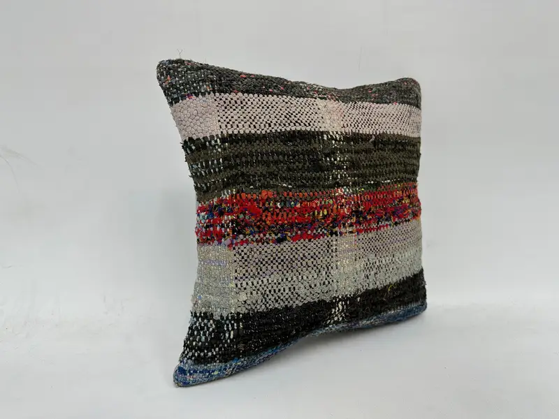 Ethnical Kilim Rug Pillow, 16x16 White Cushion Cover, Cushion Case, Home Decor Pillow, Boho Pillow Sham Cover, Handwoven Pillow Cover Pillow Sham - 3