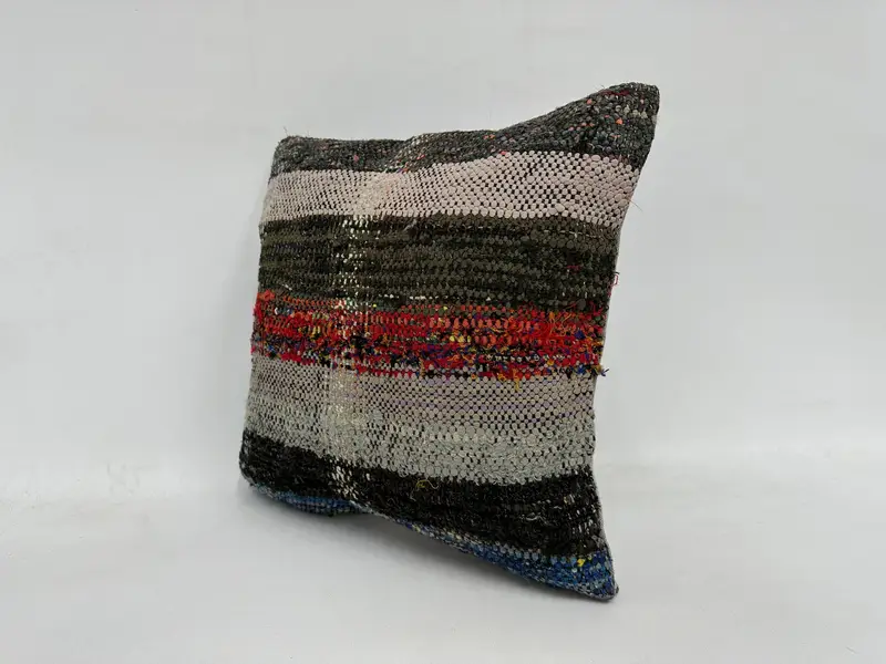 Ethnical Kilim Rug Pillow, 16x16 White Cushion Cover, Cushion Case, Home Decor Pillow, Boho Pillow Sham Cover, Handwoven Pillow Cover Pillow Sham - 4